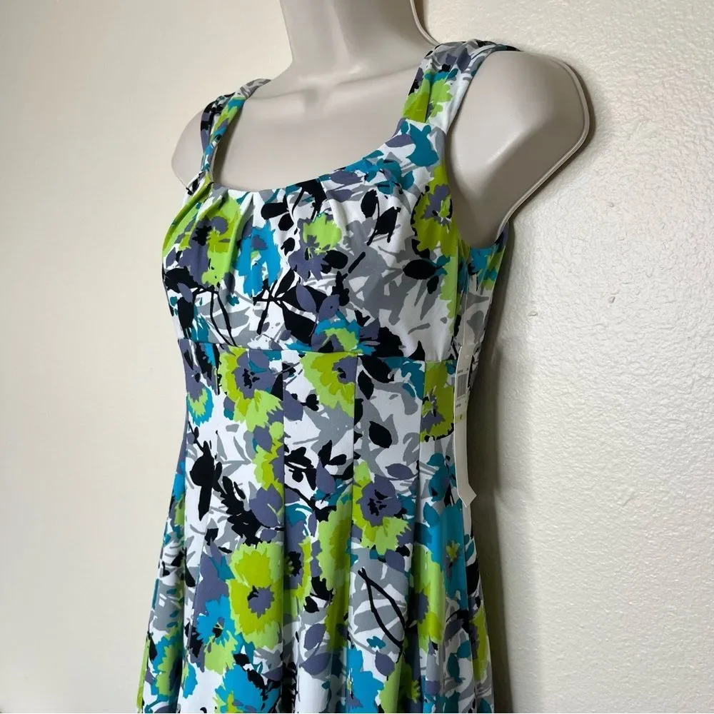 NWT Maggy L Petite White Green Abstract Floral Print Sleeveless Dress Women 4P